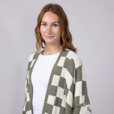 Checker Cardigan for Women in White Olive