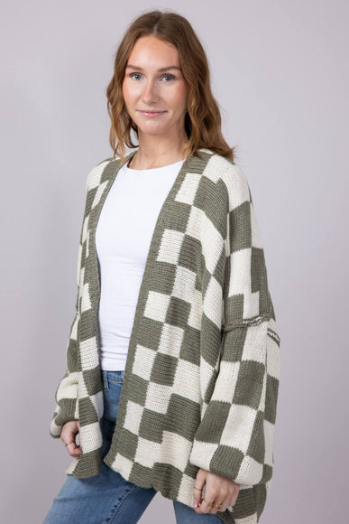Checker Cardigan for Women in White Olive
