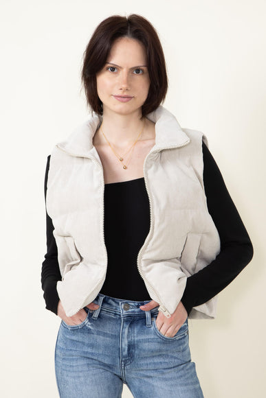 Corduroy Puffer Vest for Women in Sand