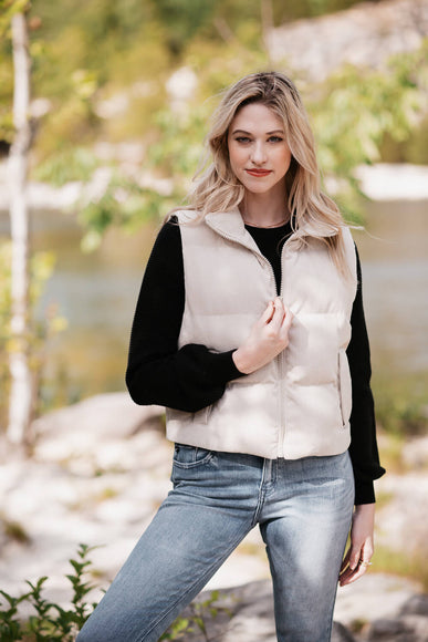 Corduroy Puffer Vest for Women in Sand