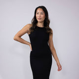 Ribbed Knit Side Slit Dress for Women in Black