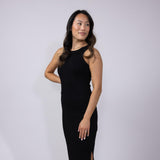 Ribbed Knit Side Slit Dress for Women in Black