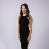 Ribbed Knit Side Slit Dress for Women in Black