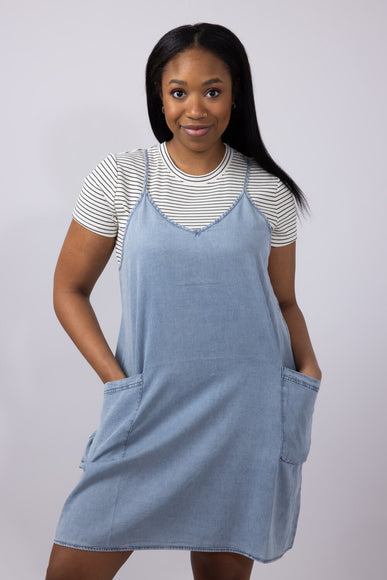 Washed Denim Pocket Dress for Women