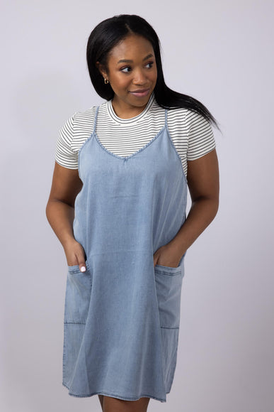 Washed Denim Pocket Dress for Women