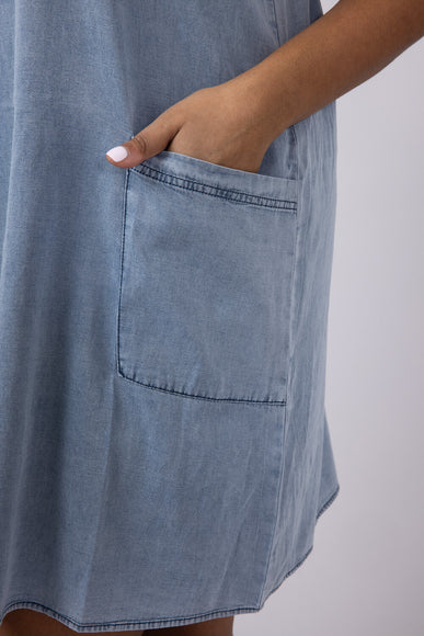 Washed Denim Pocket Dress for Women