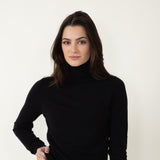 Basic Turtleneck Long Sleeve Top for Women in Black
