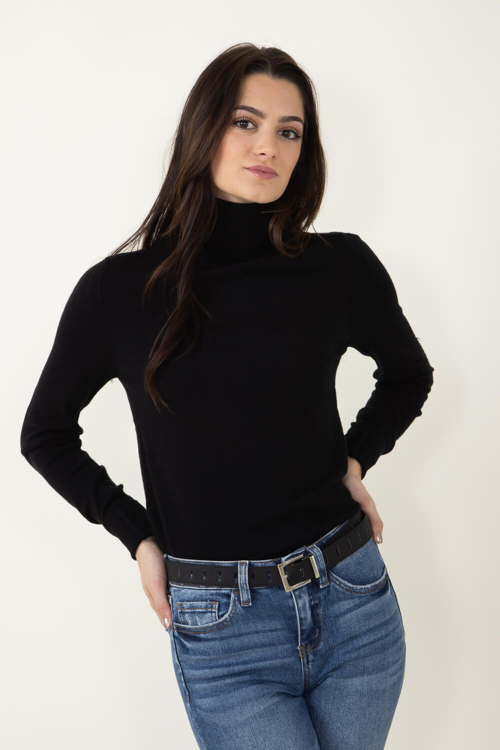 Basic Turtleneck Long Sleeve Top for Women in Black | DZ23G344-BLACK –  Glik\'s