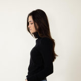 Basic Turtleneck Long Sleeve Top for Women in Black