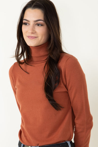 Basic Turtleneck Long Sleeve Top for Women in Clay