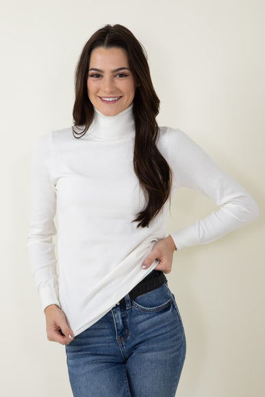Basic Turtleneck Long Sleeve Top for Women in White