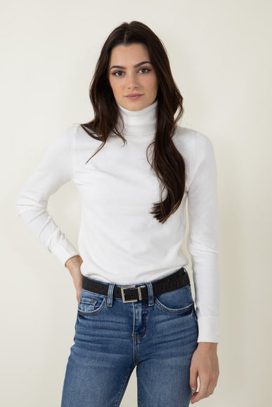 Basic Turtleneck Long Sleeve Top for Women in White