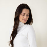 Basic Turtleneck Long Sleeve Top for Women in White