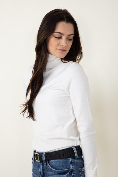 Basic Turtleneck Long Sleeve Top for Women in White