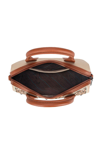 Tooled Barrel Satchel Crossbody Bag for Women in Tan