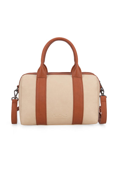 Tooled Barrel Satchel Crossbody Bag for Women in Tan
