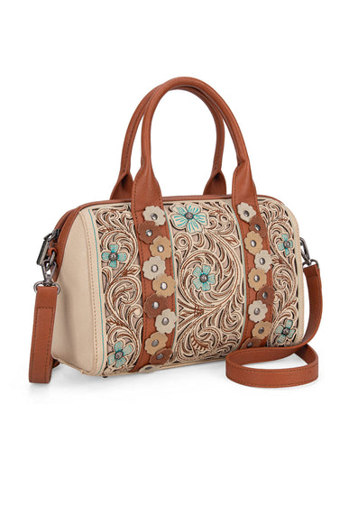 Tooled Barrel Satchel Crossbody Bag for Women in Tan