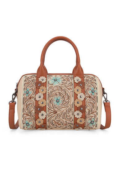 Tooled Barrel Satchel Crossbody Bag for Women in Tan