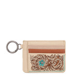 Embroidered Floral Card Holder in Tan