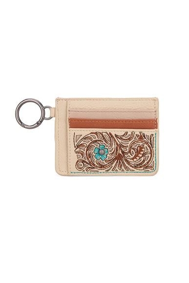 Embroidered Floral Card Holder in Tan
