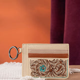 Embroidered Floral Card Holder in Tan