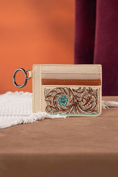 Embroidered Floral Card Holder in Tan