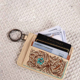 Embroidered Floral Card Holder in Tan