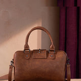 Tooled Concho Barrel Satchel Crossbody Bag for Women in Brown