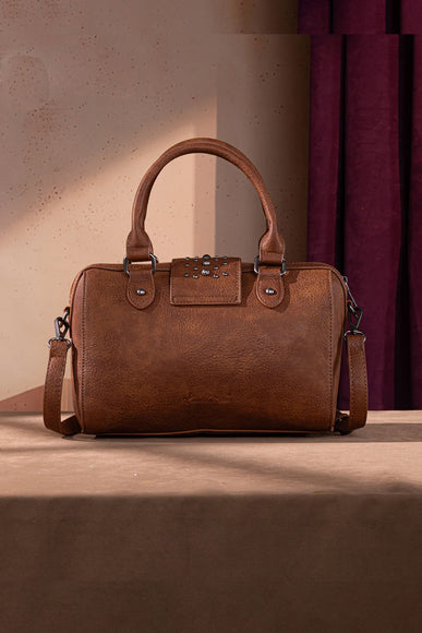 Tooled Concho Barrel Satchel Crossbody Bag for Women in Brown