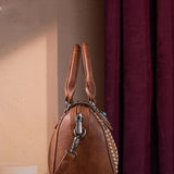 Tooled Concho Barrel Satchel Crossbody Bag for Women in Brown