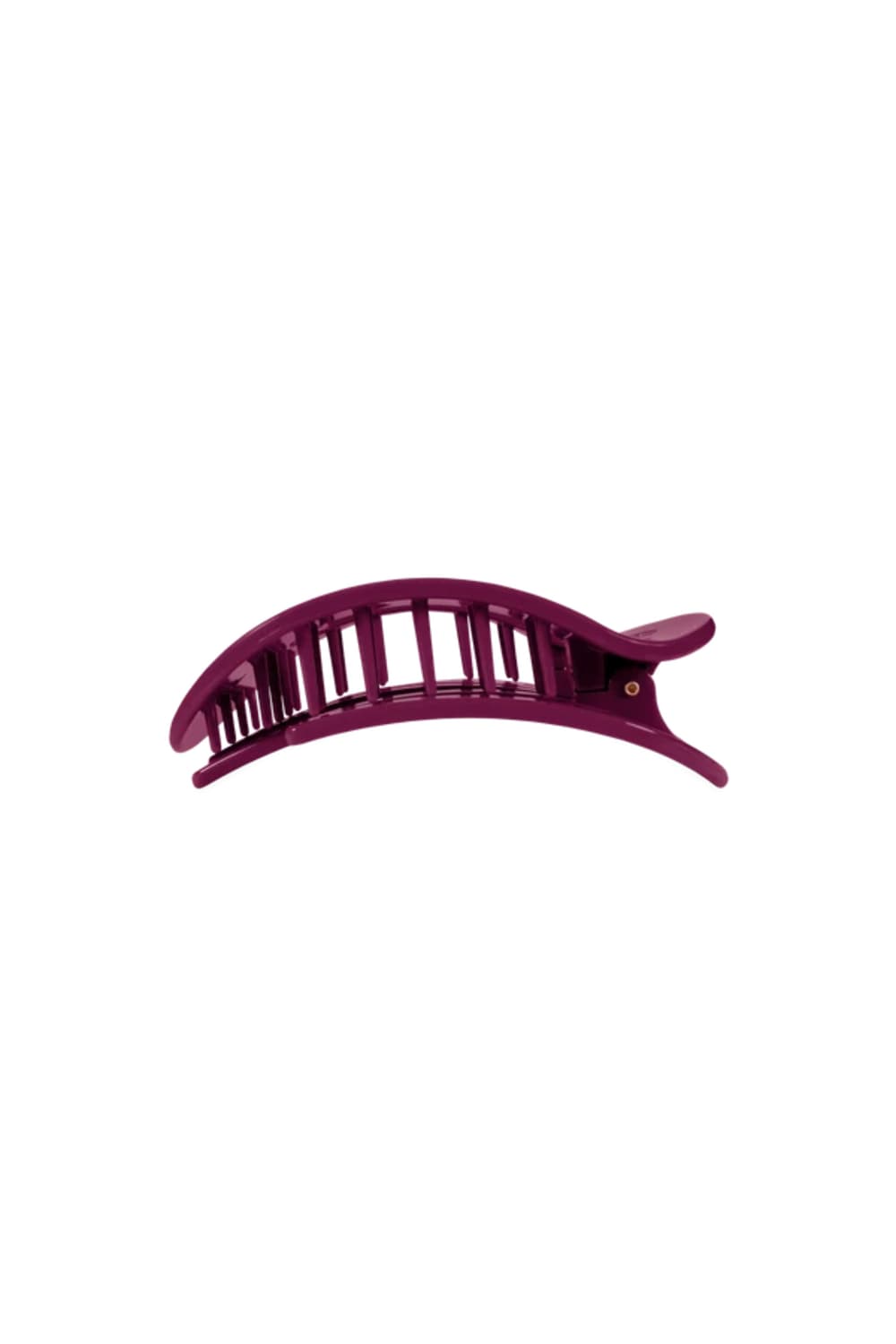 A curved hair claw clip in a deep plum purple color, shown against a plain white background.