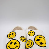 Multi Smiley Face Slippers for Women in White