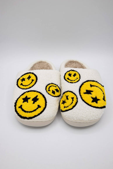 Multi Smiley Face Slippers for Women in White
