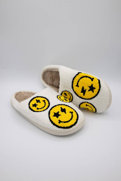 Multi Smiley Face Slippers for Women in White