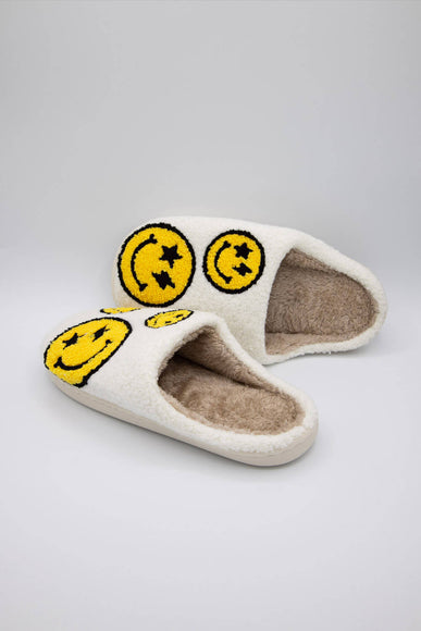 Multi Smiley Face Slippers for Women in White