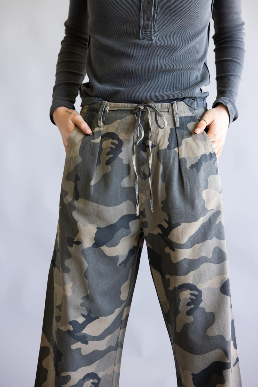 Mustard Seed Front Tie Pants for Women in Camo