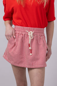 Mustard Seed Drawstring Striped Skort for Women in Red