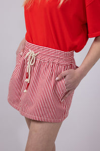 Mustard Seed Drawstring Striped Skort for Women in Red