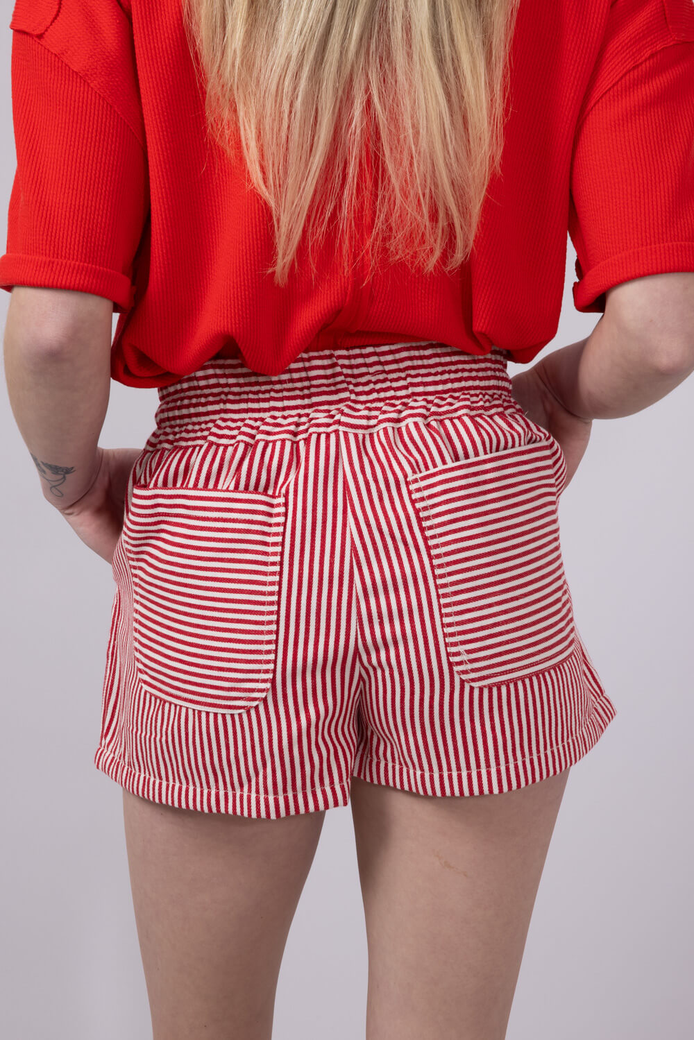 Mustard Seed Drawstring Striped Skort for Women in Red