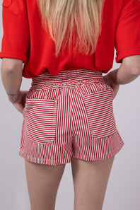 Mustard Seed Drawstring Striped Skort for Women in Red
