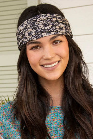 Natural Life Full Boho Bandeau Headband in Black/White Daisies