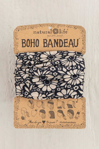Natural Life Full Boho Bandeau Headband in Black/White Daisies