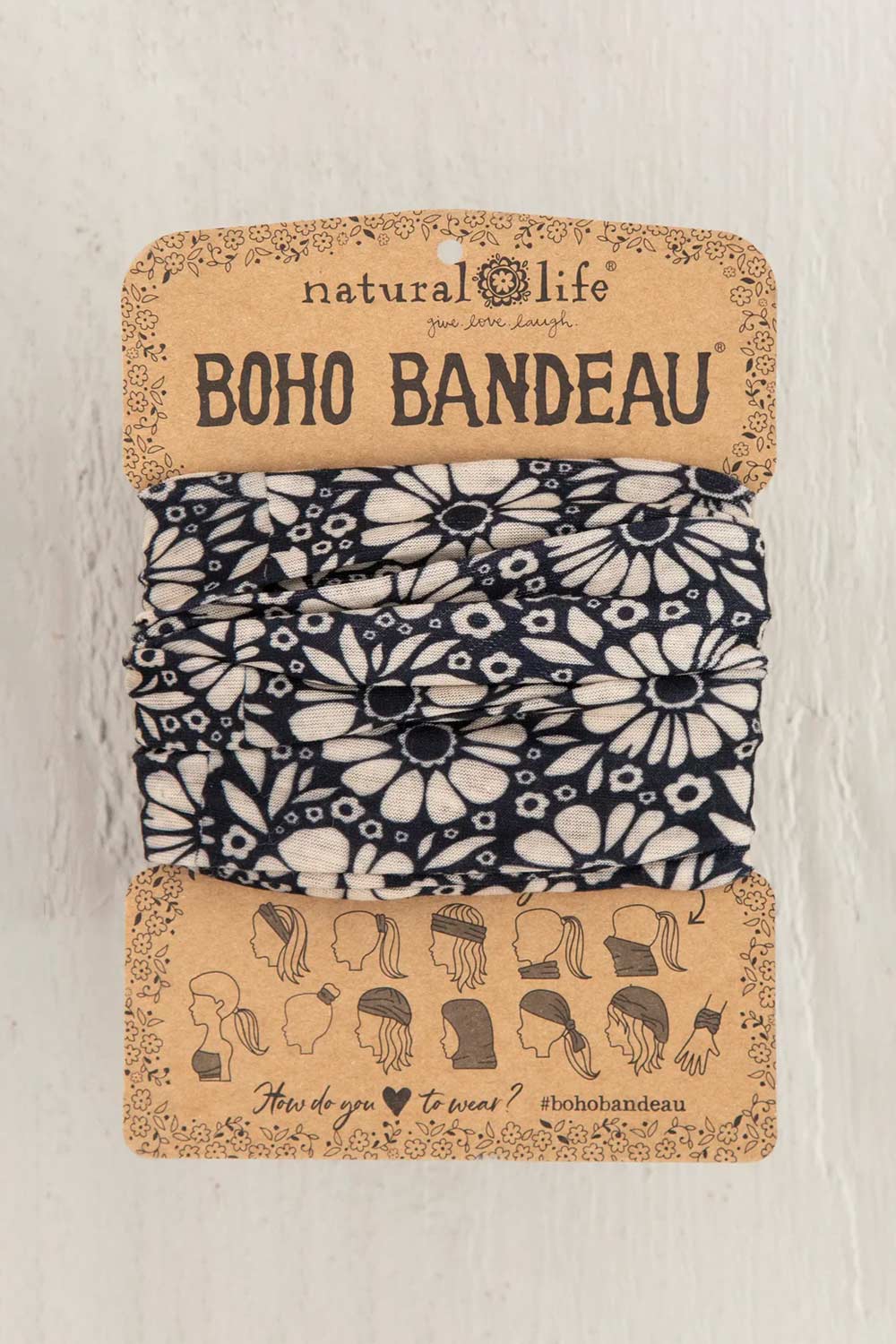 Natural Life Full Boho Bandeau Headband in Black/White Daisies