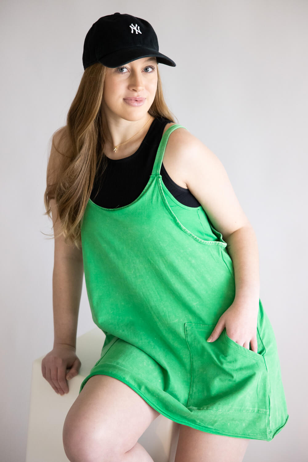 Knit Mini Dress with Shorts for Women in Green