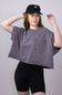 Oversized Cropped Mineral Wash Knit T-Shirt for Women in Black