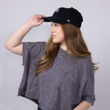 Oversized Cropped Mineral Wash Knit T-Shirt for Women in Black