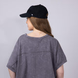 Oversized Cropped Mineral Wash Knit T-Shirt for Women in Black