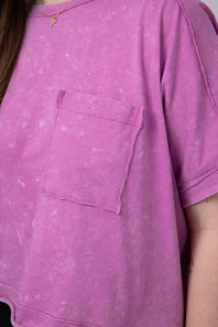 Oversized Cropped Mineral Wash Knit T-Shirt for Women in Orchid