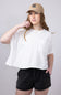 Oversized Cropped Mineral Wash Knit T-Shirt for Women in White