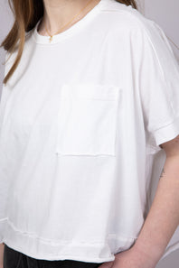 Oversized Cropped Mineral Wash Knit T-Shirt for Women in White